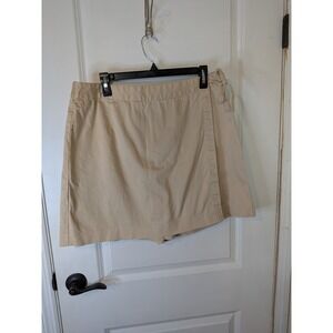 Talbots Womens Tan Khaki Stretch Cotton Wrap Front Skort Side Tie Size 18
